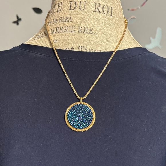 Sabika Gold Necklace with Blue Medallion - Picture 1 of 4